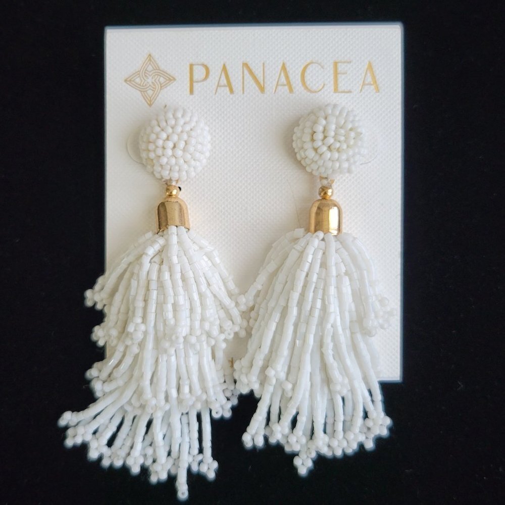 Panacea White Beaded Tassel Earrings - Picture 3 of 5